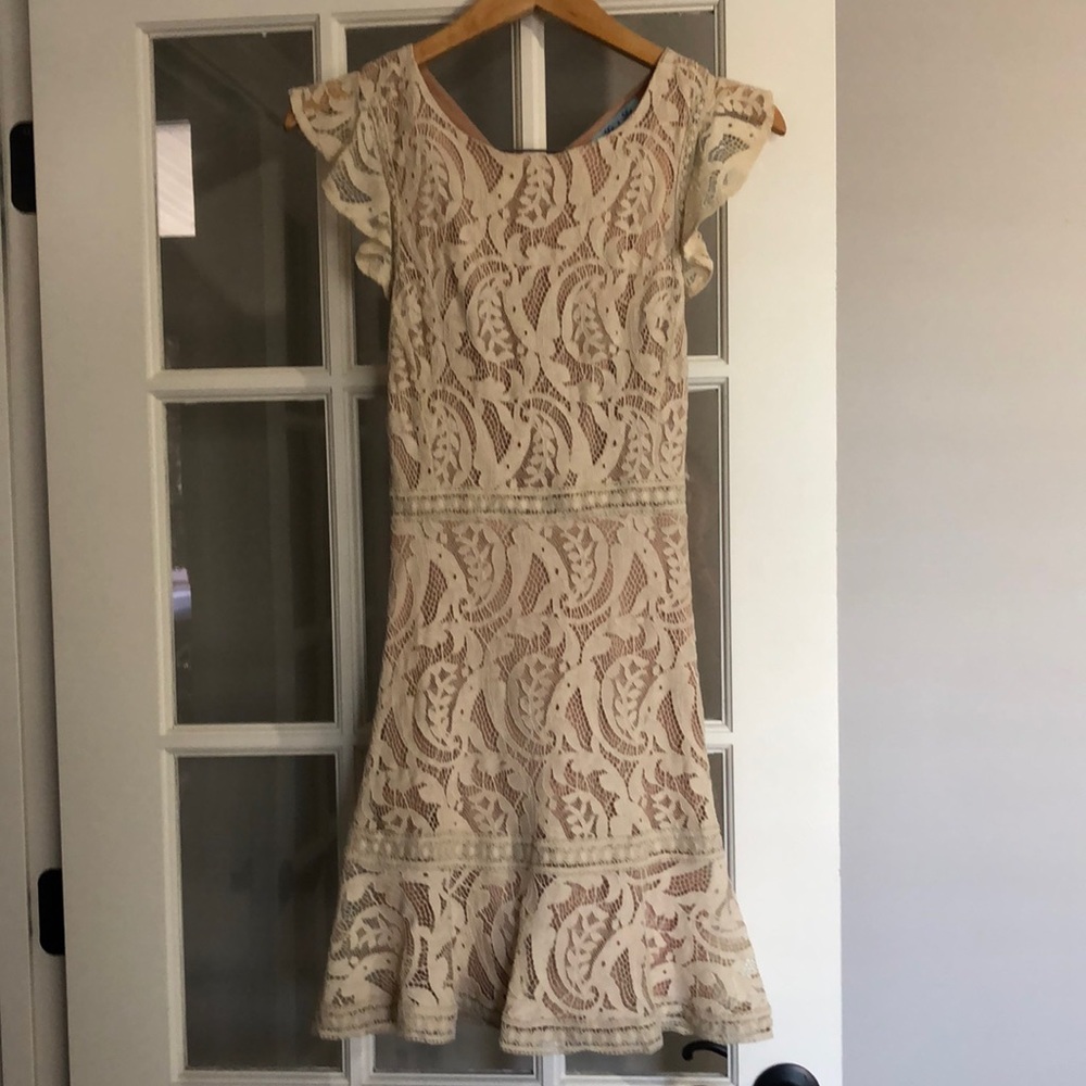 She + Sky Cream Lace Fit-and-Flare Dress